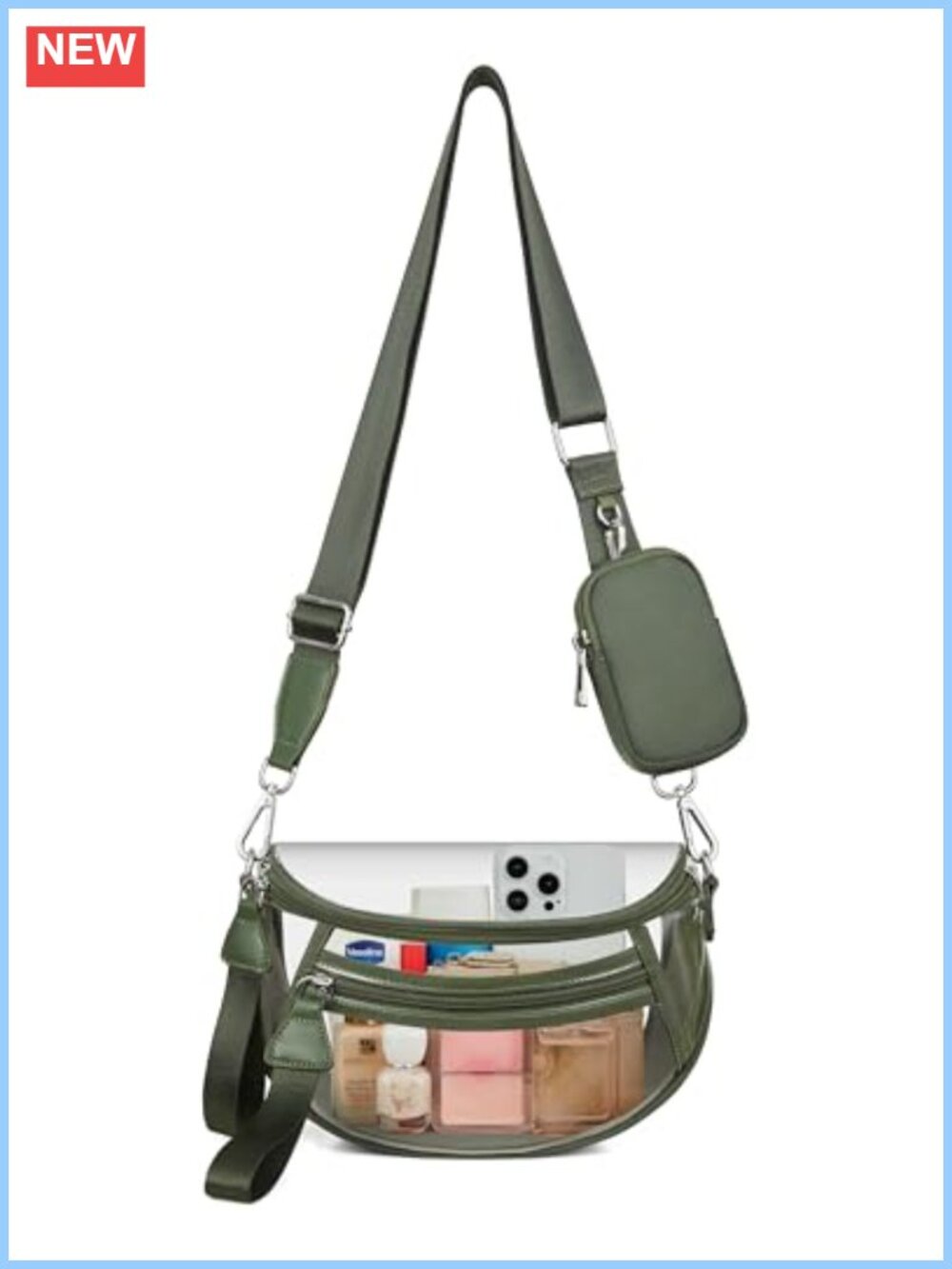 Stadium Approved Clear Checkered Crossbody Bag with RFID Pouch
